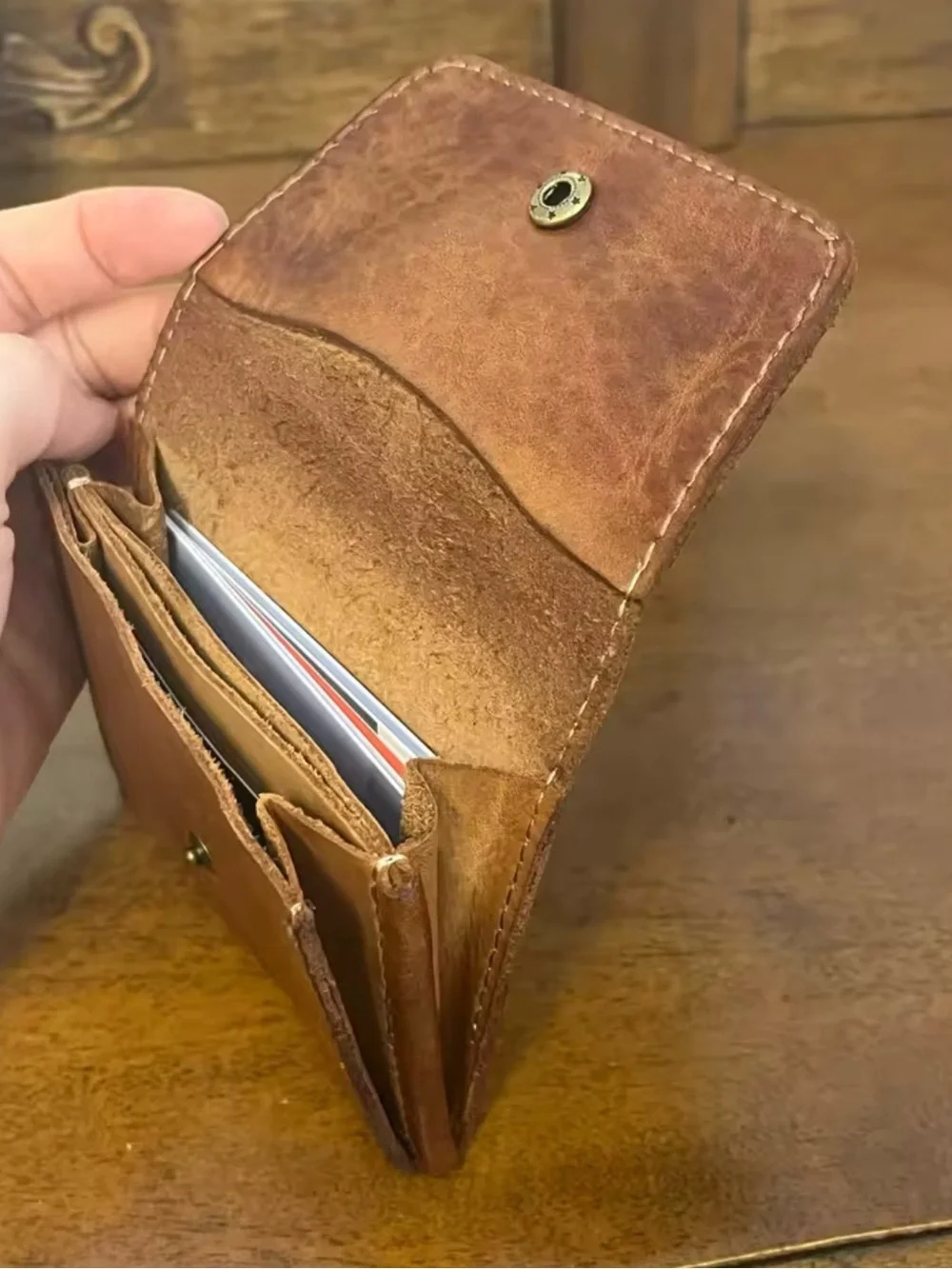 Genuine Leather Snap Wallet in Cognac Brown Good Quality Vintage Brand New!